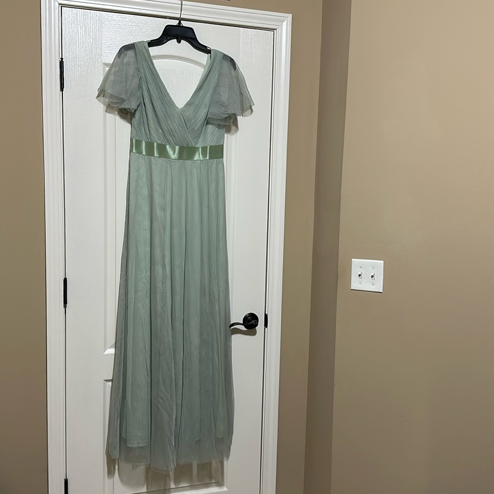 New Ever Pretty Double V-Neck Floor-Length Short Sleeve Tulle Bridesmaid Dress